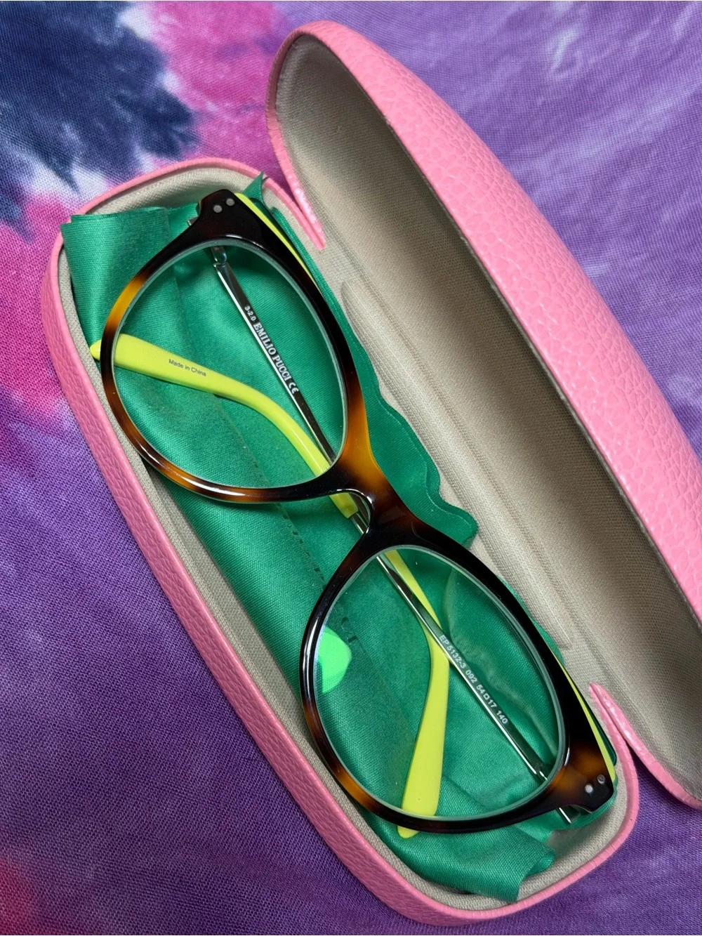 Emilio Pucci Tortoiseshell Glasses with Green and Yellow Accents